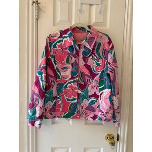 Redd Jeans Floral Jacket‎ Pink Teal Purple Rhinestone Embellished Size 10